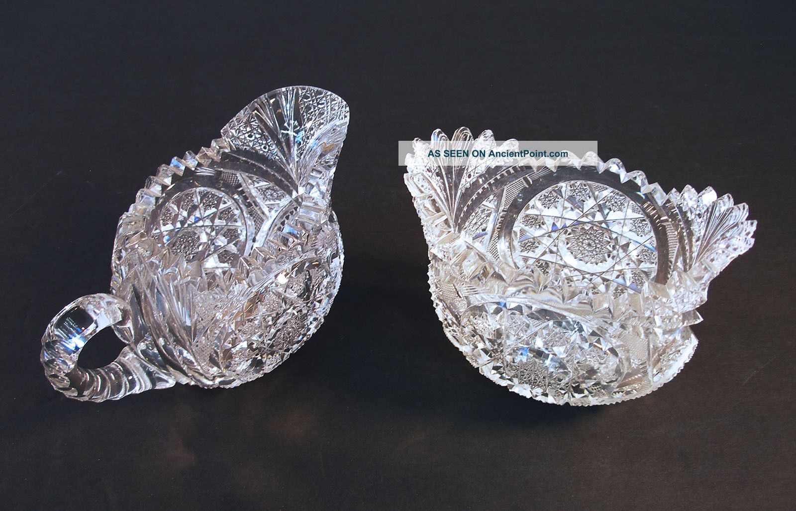 Estate Creamer & Sugar Heavy American Brilliant Cut Glass Scarce Oval Sugar The Americas photo