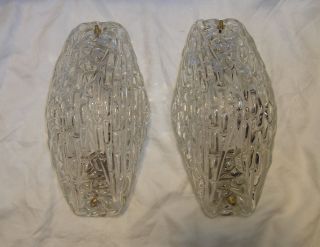 Pair Mid Century 60´s Ice Glass Kalmar Style Wall Lamps Sconces O/c photo