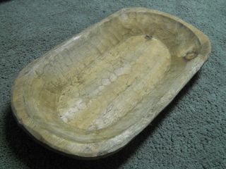 Carved Wooden Dough Bowl Primitive Wood Trencher Tray Rustic Home Decor 21 Inch photo