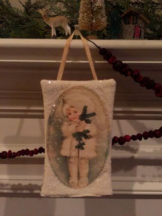 Vintage Image Fabric & Glass Glitter Ornament: Snow Baby photo