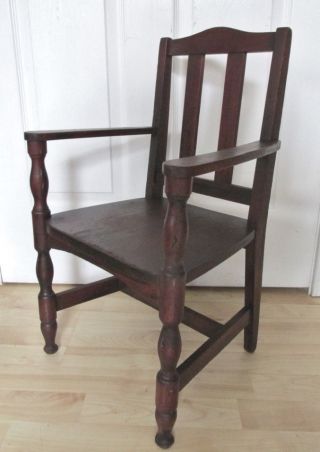 Antique Child ' S Mahogany Slat Back Chair.  Use For Doll Or Bear Display photo