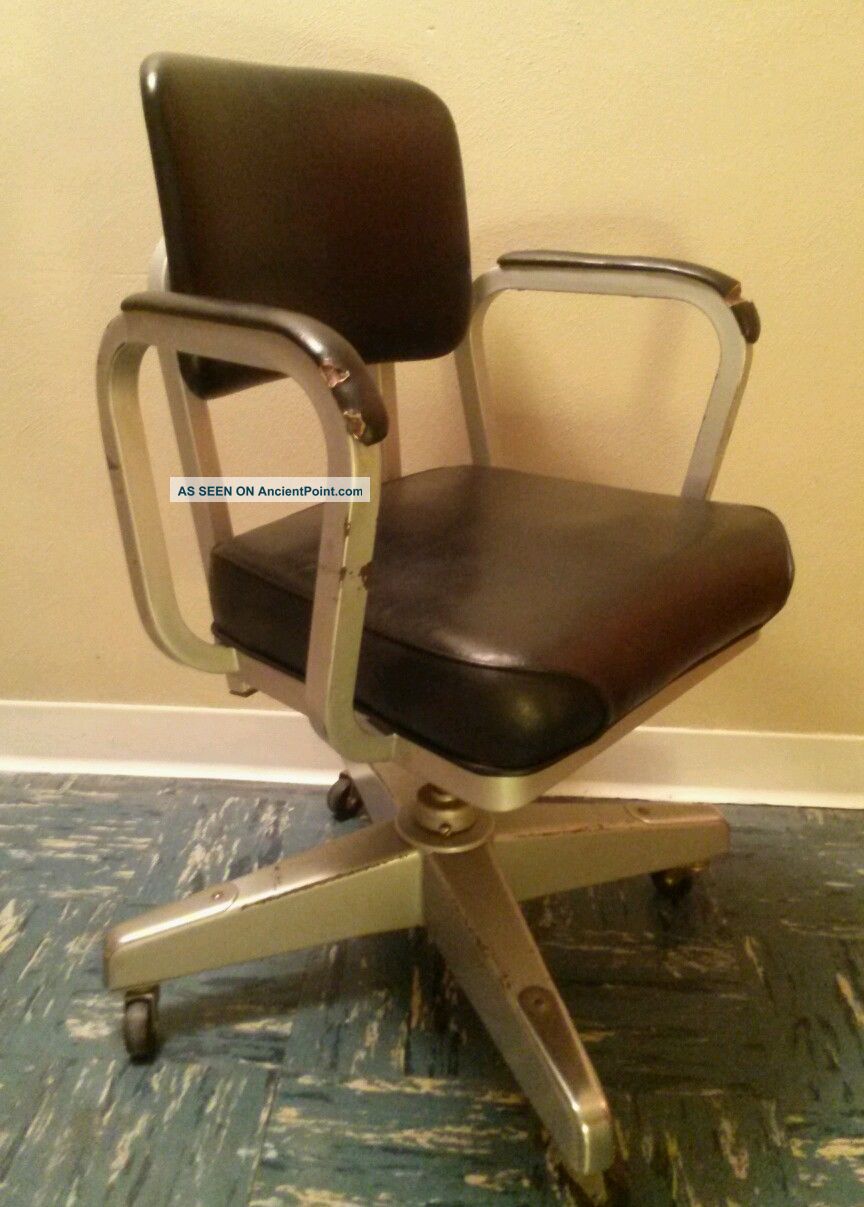 Vtg Industrial Steampunk Metal Executive Task Chair Swivel Office Desk Rolling 1900-1950 photo