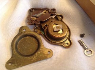 Antique Brass Lock,  Locker,  Trunk W/ Key Eagle Lock Co.  Made In Usa photo