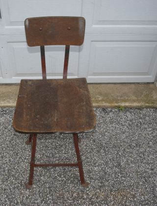 Primitive Industrial Stool Metal Drafting Machinist Shop Steampunk Decor Solid photo