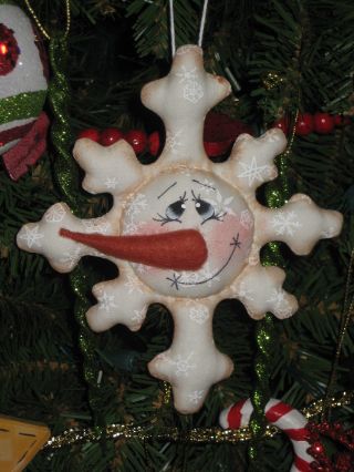 Primitive Hc Christmas Snowflake Snowman Doll Bowl Filler Ornie photo