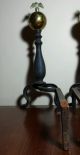Antique Pair Eagle Andirons Brass & Iron Open Wing Eagles Sitting On Brass Ball Fireplaces & Mantels photo 9