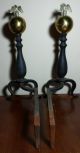 Antique Pair Eagle Andirons Brass & Iron Open Wing Eagles Sitting On Brass Ball Fireplaces & Mantels photo 7
