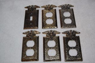 Vintage Solid Hammered Brass 5 Outlet 1 Switch Cover Federal American Eagle Mark photo