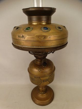 Antique Art Nouveau Era Jeweled Brass Converted Arabian Style Oil Lantern Lamp photo