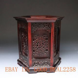 Old Chinese Hardwood Hollow Handwork Carved Hollow Out Hexagonal Shape Brush Pot photo