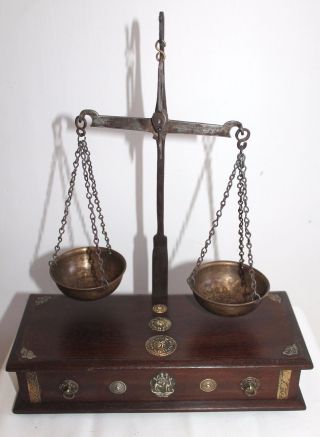 1900s Antique Goldsmith Jewelry Weight Balance Brass Scale For 100gms Wd Box 006 photo
