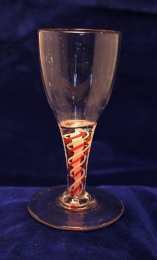 Dutch Or Georgian Opaque Double Twist Wine Glass Twist (1 Red,  1 White) C.  1760 photo