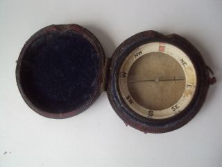 Antique Pocket Compass & Leather Case @ 1900 photo