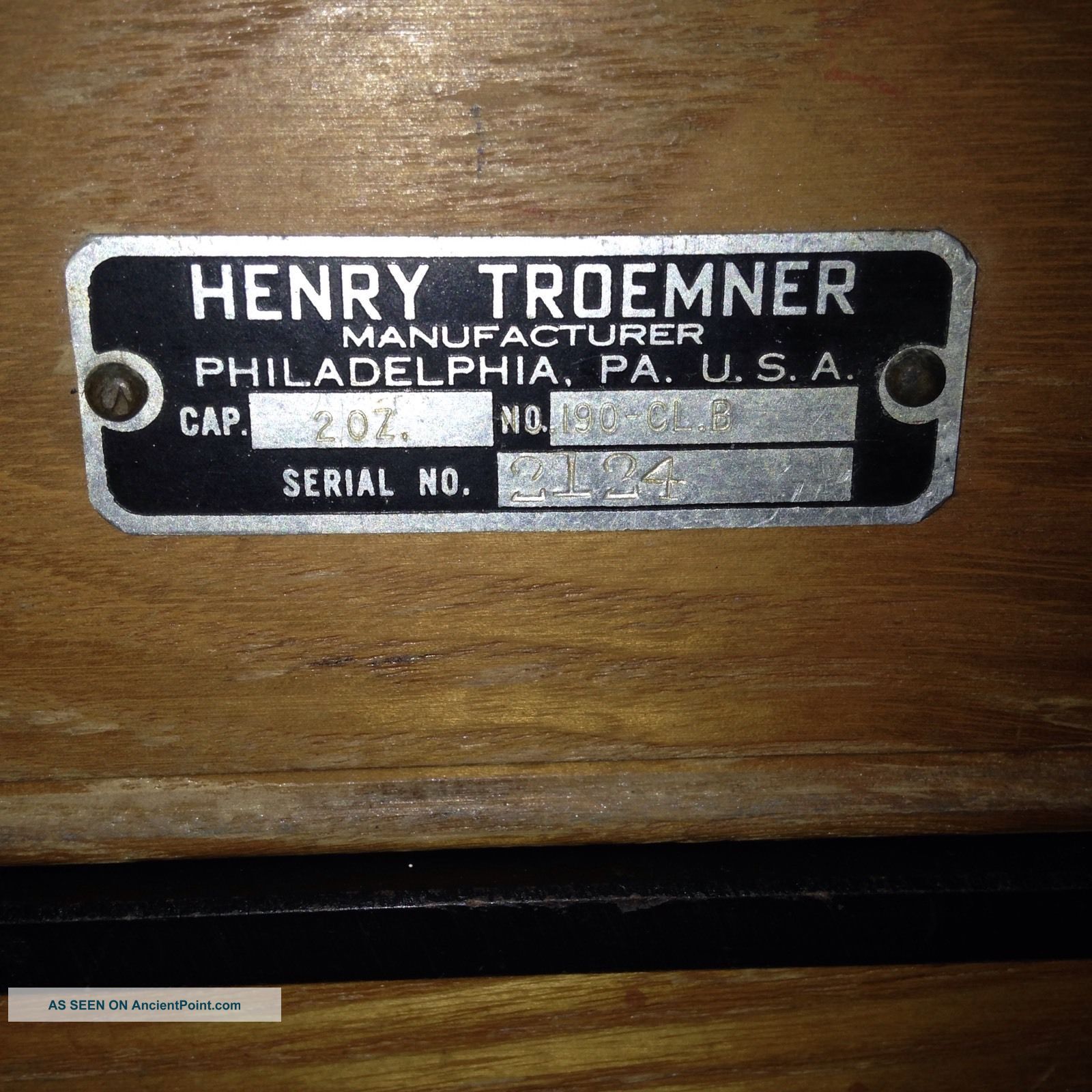 Vintage Henry Troemner 2 Ounce Balance Scale In Glass Top Oak Case 190 Clb Scales photo