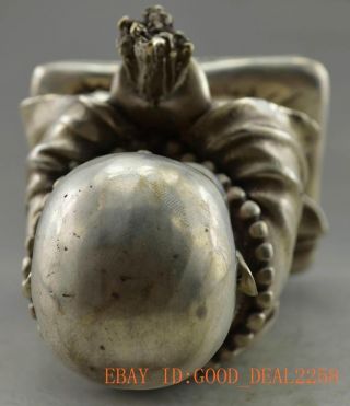 Collectible Decorated Old Tibet Silver Carved Monk Fumigating Prayer Seal Statue photo