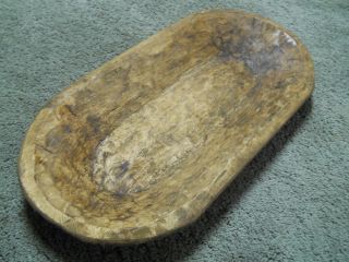 Carved Wooden Dough Bowl Primitive Wood Trencher Tray Rustic Home Decor 20 Inch photo