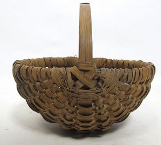 Antique Late 19th C Primitive Small Handwoven Gathering Buttocks Basket 11 Yqz photo