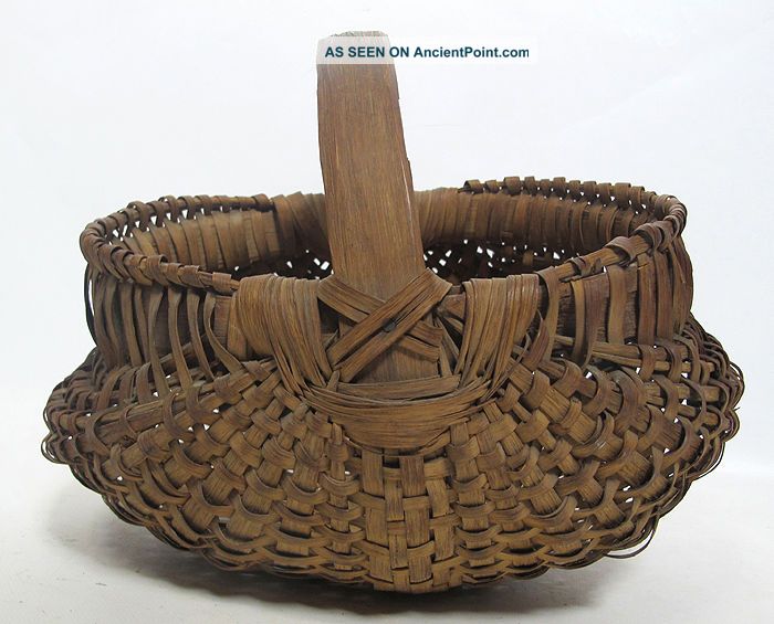 Antique Late 19th C Primitive Small Handwoven Gathering Buttocks Basket 10 Yqz Primitives photo