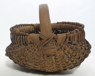Antique Late 19th C Primitive Small Handwoven Gathering Buttocks Basket 10 Yqz photo