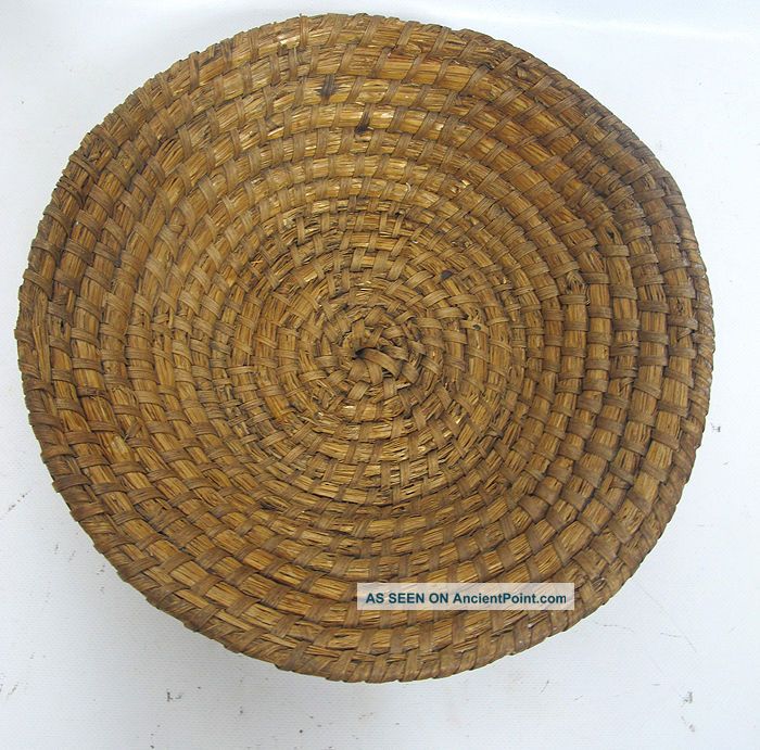 Antique 19th C Primitive Pennsylvania Handwoven Rye Straw Basket Bowl Nr 9 Yqz Primitives photo