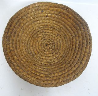 Antique 19th C Primitive Pennsylvania Handwoven Rye Straw Basket Bowl Nr 9 Yqz photo