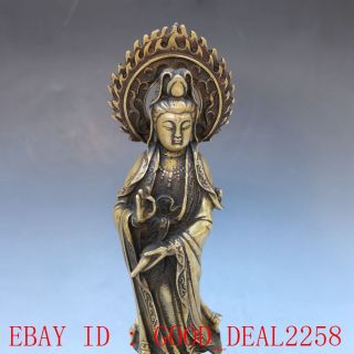 Chinese Brassr Handwork Carved Kwan - Yin Statue photo