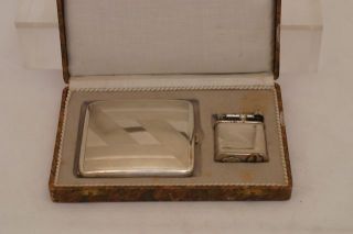 Art Deco Silver Guilded Cigarette Case With Lighter From Period photo