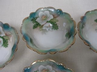 6 Antique Rs Prussia Footed Small Nut Candy Bowls W Hand Painted White Flowers photo