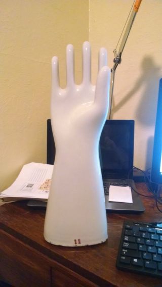 Vintage Glossy Factory Porcelain Glove Hand Mold Display - 1946 - Size 11 photo