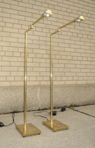 Pair Relco Italian Mid Century Koch Lowy Style Brass Reading Floor Lamps photo