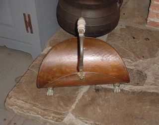 Vintage Copper Brass Fireplace Log Kindling Basket Delft Claw Foot Lion ' S Head photo