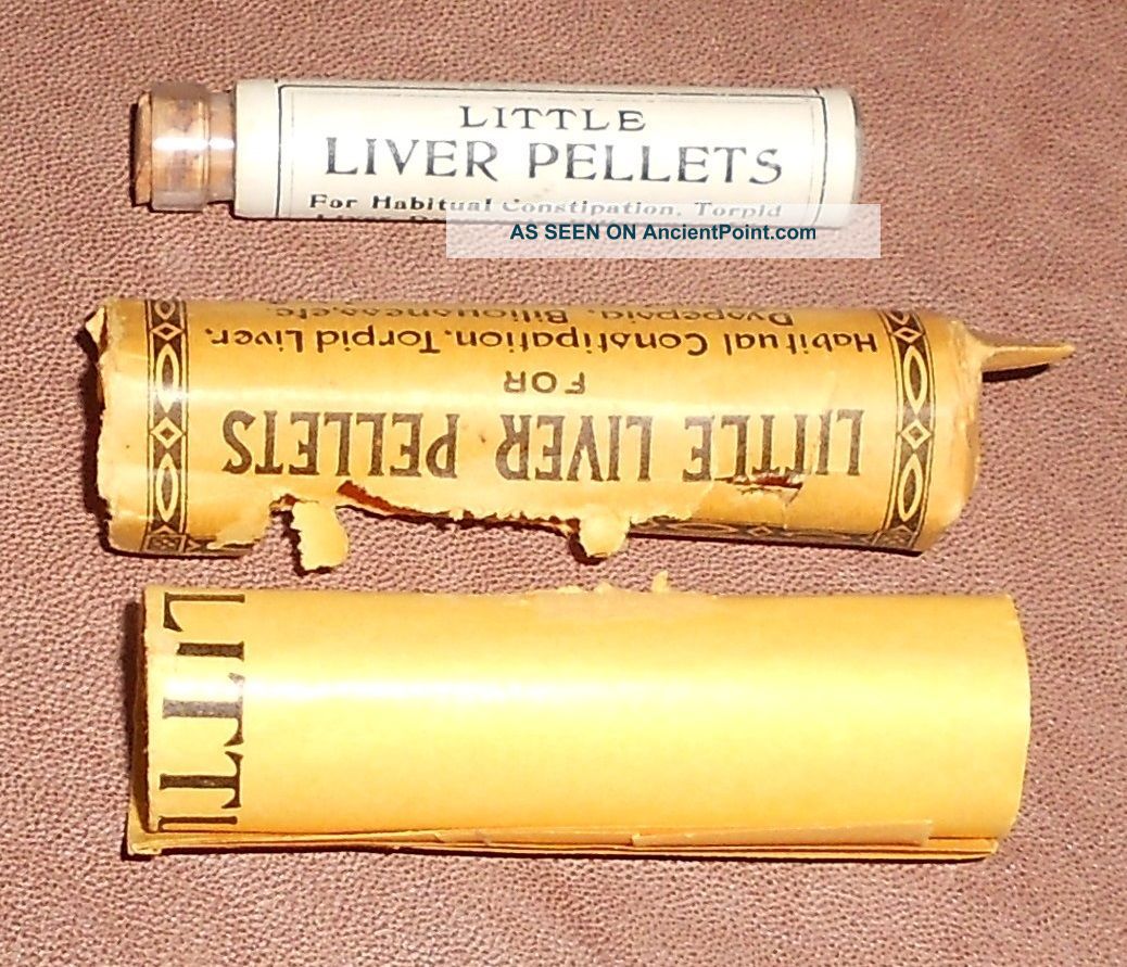 C1905 Antique Medicine Bottle - Brown ' S Little Liver Pellets W/ Wrapping & Pills Quack Medicine photo