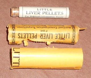C1905 Antique Medicine Bottle - Brown ' S Little Liver Pellets W/ Wrapping & Pills photo