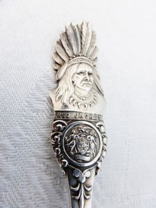 Spectacular Vintage Sterling Silver Souvenir Spoon Niagara Red Jacket Indian photo