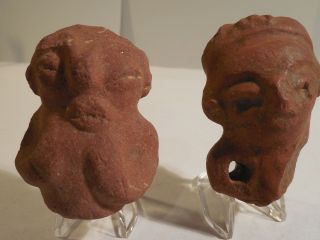 2 Mayan Figure Displays Pre - Columbian Archaic Ancient Artifact Olmec Zapotec Nr photo