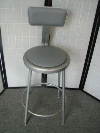 Vtg Metal Industrial Drafting Chair Shop Stool Machine Age Foot Rest Padded Seat photo