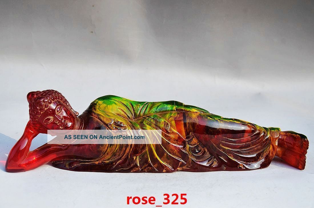 Vintage Oriental Fine Amber Handwork Carving Sleeping Buddha Statue Buddha photo