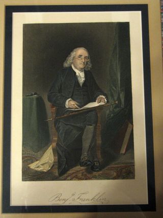 Ben Franklin Engraving Print With Spectacles photo