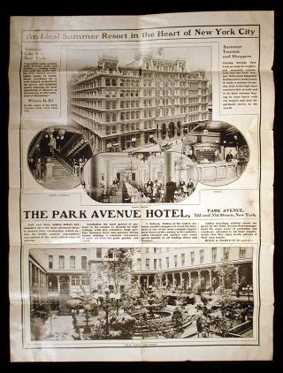 1910 Rare Vintage Park Avenue Hotel York Advertising Poster Photo Broadside photo