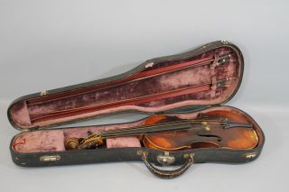 Antique 4/4 Figured Maple Violin,  2 Bows & Case Nr photo