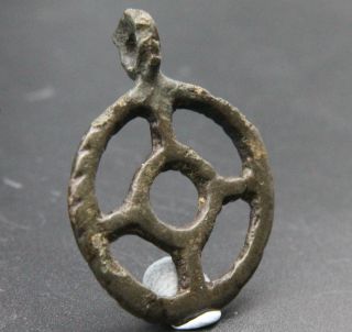 Ancient Celtic Period Bronze Sun Cross Symbol Pendant Amulet 300 - 100 B.  C.  Vf, photo