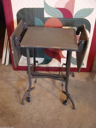 Vintage Industrial Metal & Wood Typewriter Cart Table Gray Steampunk W/ Wings photo