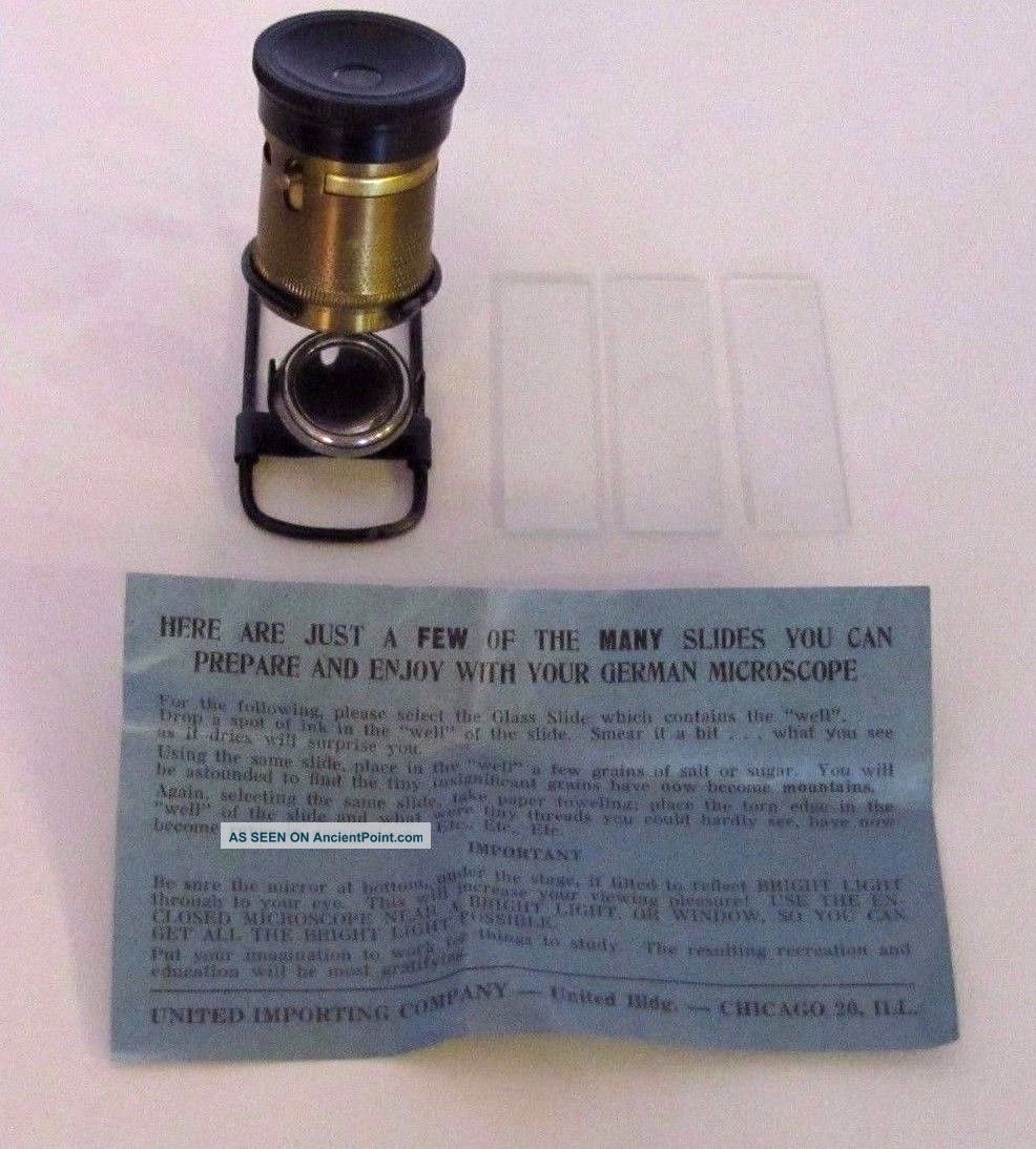 Antique German Pocket Brass Microscope With Insert Microscopes & Lab Equipment photo