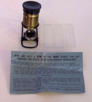 Antique German Pocket Brass Microscope With Insert photo