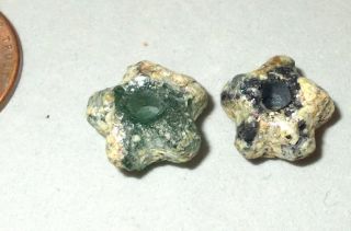 2 Ancient Roman Patina Beads Rare Star Shape Glass Pair photo