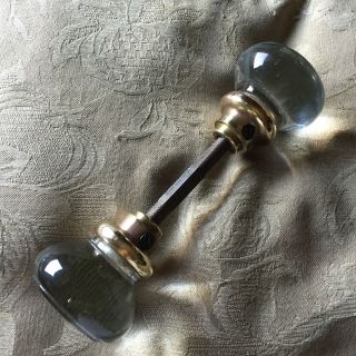 Two Antique Clear Crystal Glass Brass Door Knobs Hardware photo