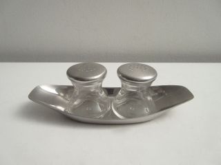 Wmf Wilhelm Wagenfeld Max & Moritz Mid Century Salt & Pepper Shakers W/tray Xlnt photo