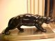 Art Deco Modernistic Jaguar Panther Cat Bronze Statue On Marble Base Art Deco photo 1