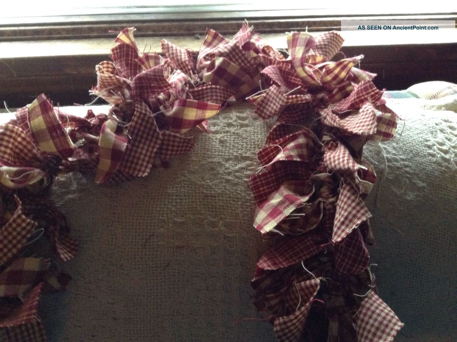 Rag Garland, Swag Country, Primitive 6 ' Barn Red And Tan Hand Made
