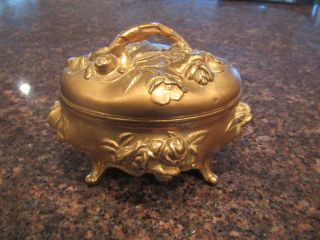 Vtg Art Nouveau Victorian Jewelry Trinket Box Rose Dogwood Gold Finish Metal B&w photo